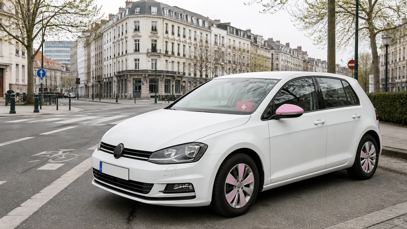 Voiture d’auto-école à Bruxelles avec une trousse de premiers secours