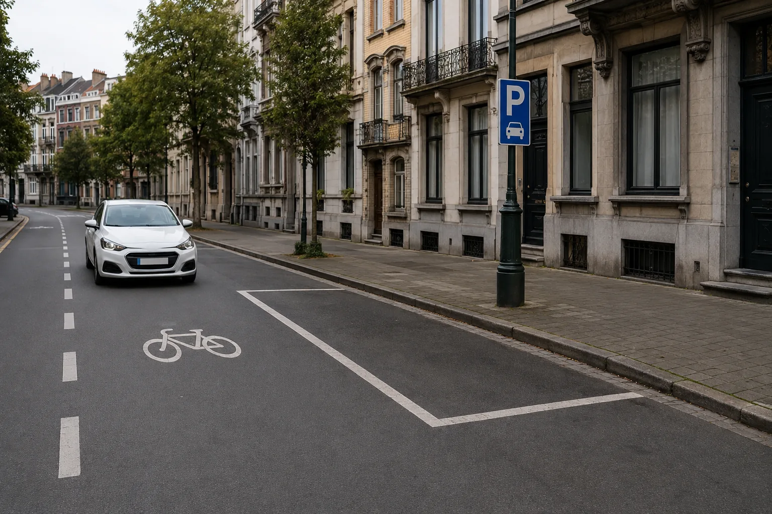 Place de stationnement urbaine à Bruxelles avec signalisation visible